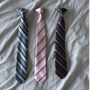 Kids Clip On Ties Set 3 Striped Colors Blue Pink Black Red Formal Neckties